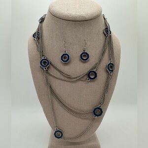 Charming Charlie Vtg blue
Enamel multistrand chain necklace and earring set